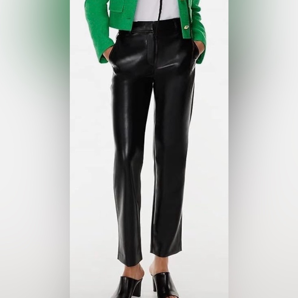 Babaton Black Faux Leather Straight-Leg Pants